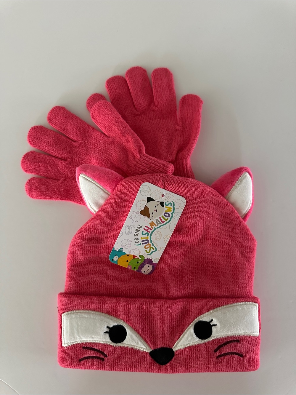 Squishmallows Pink Fox Beanie Hat and Gloves Set
